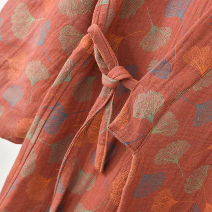 Ginkgo Leaf Cotton Gauze Yukata Robe