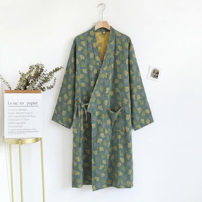 Ginkgo Leaf Cotton Gauze Yukata Robe