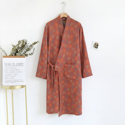 Ginkgo Leaf Cotton Gauze Yukata Robe