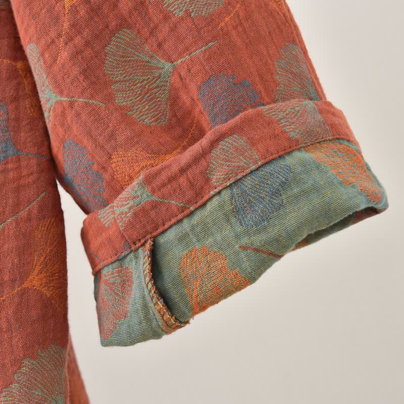 Ginkgo Leaf Cotton Gauze Yukata Robe
