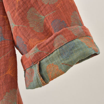 Ginkgo Leaf Cotton Gauze Yukata Robe