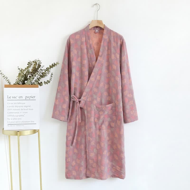 Ginkgo Leaf Cotton Gauze Yukata Robe