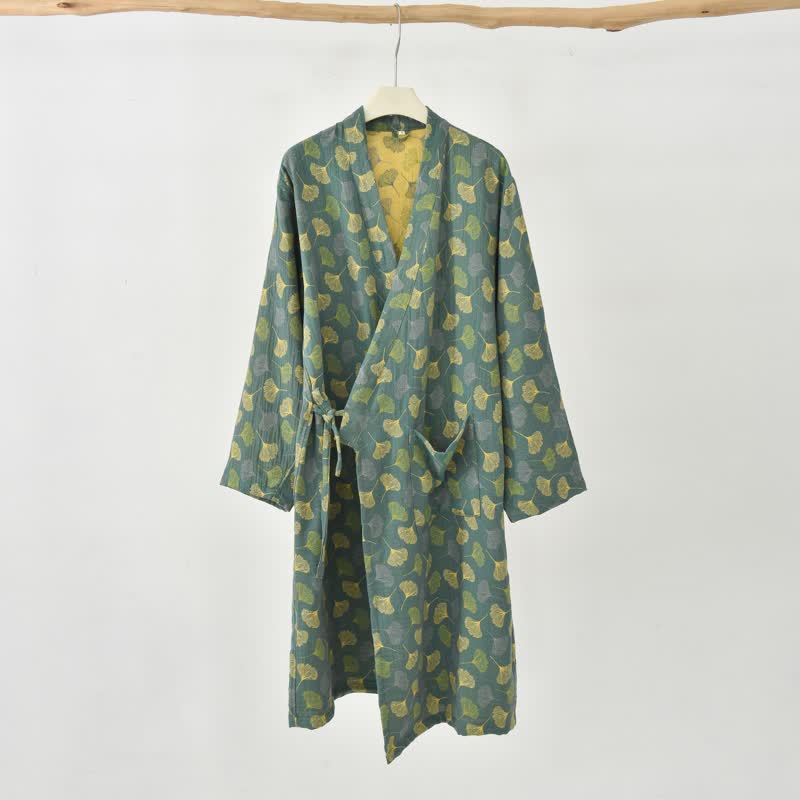 Ginkgo Leaf Cotton Gauze Yukata Robe