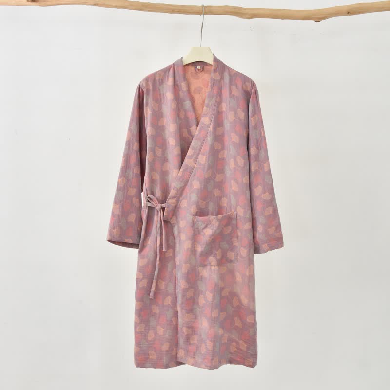 Ginkgo Leaf Cotton Gauze Yukata Robe