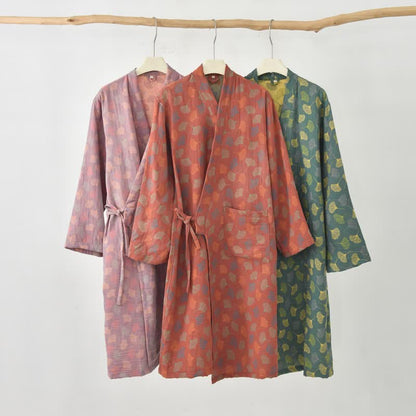 Ginkgo Leaf Cotton Gauze Yukata Robe