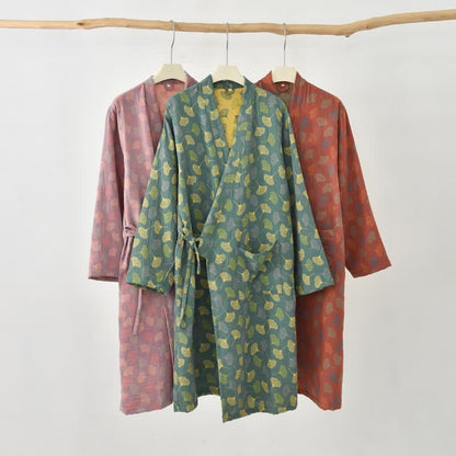 Ginkgo Leaf Cotton Gauze Yukata Robe
