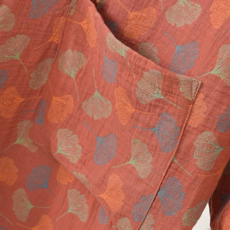 Ginkgo Leaf Cotton Gauze Yukata Robe