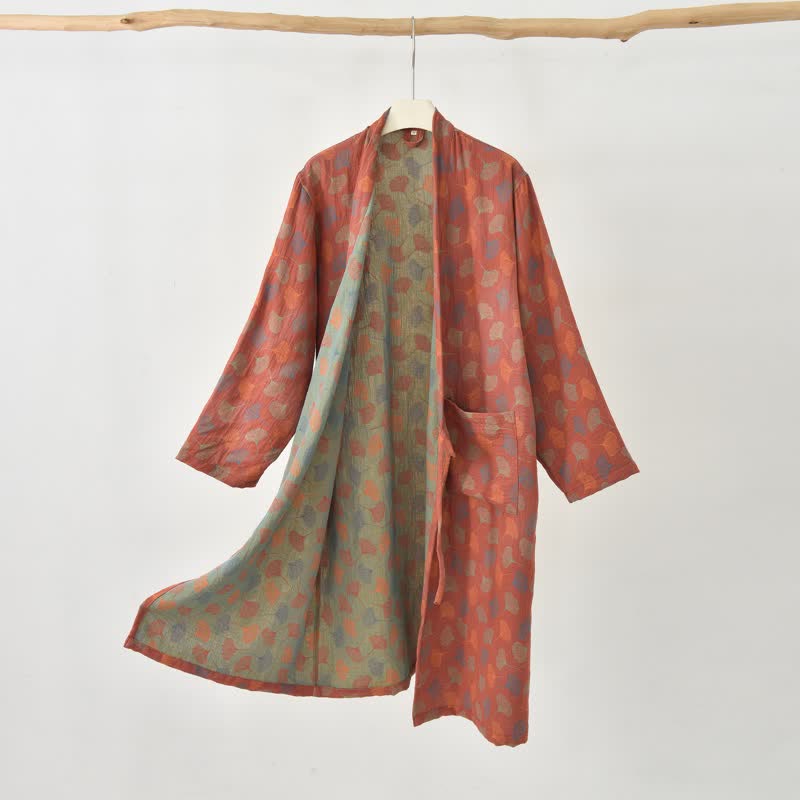 Ginkgo Leaf Cotton Gauze Yukata Robe