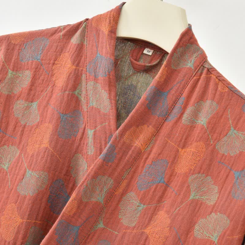Ginkgo Leaf Cotton Gauze Yukata Robe
