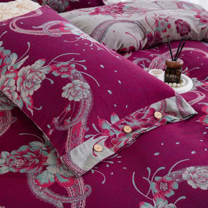 Luxury Peony Cotton Gauze Bedding Set(4PCS)