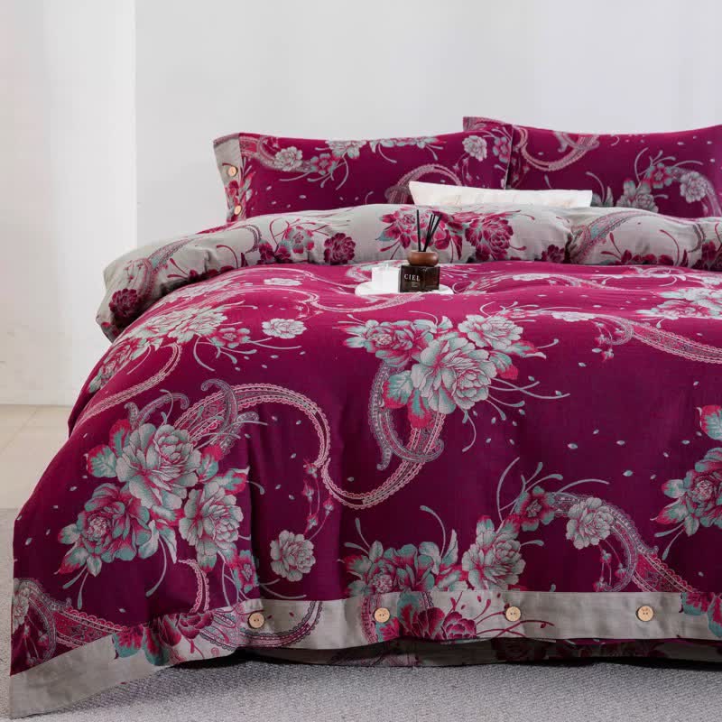Luxury Peony Cotton Gauze Bedding Set(4PCS)