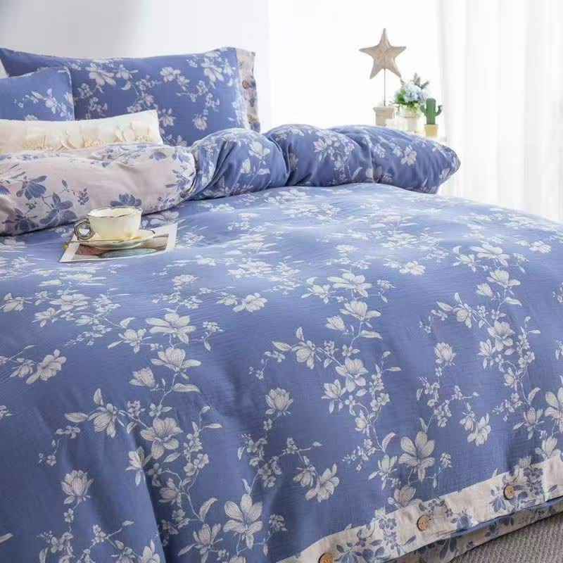 Blue Lily Cotton Gauze Bedding Set(4PCS)