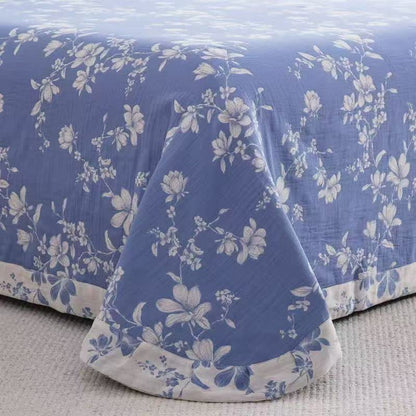 Blue Lily Cotton Gauze Bedding Set(4PCS)
