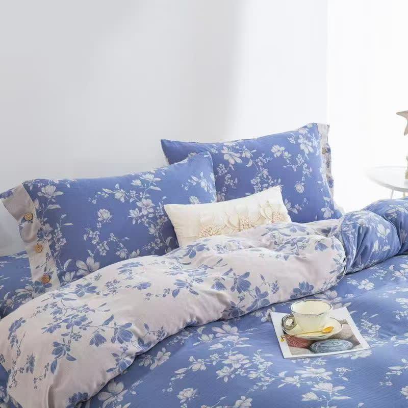 Blue Lily Cotton Gauze Bedding Set(4PCS)