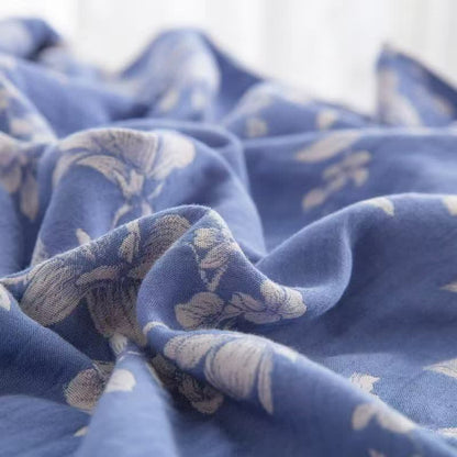 Blue Lily Cotton Gauze Bedding Set(4PCS)