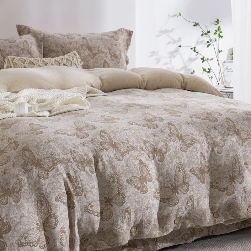 Pastoral Butterfly Cotton Gauze Bedding Set(4PCS)