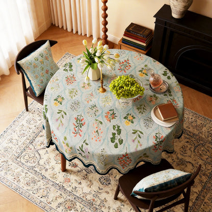 Botanical Floral Scalloped Edge Tablecloth