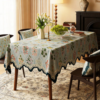 Botanical Floral Scalloped Edge Tablecloth