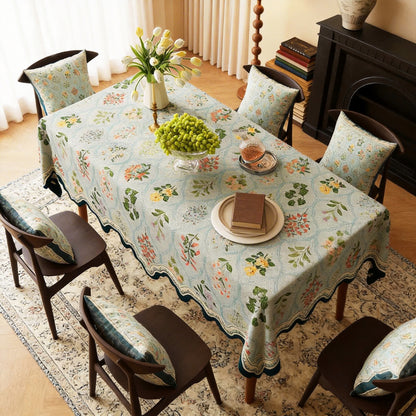 Botanical Floral Scalloped Edge Tablecloth
