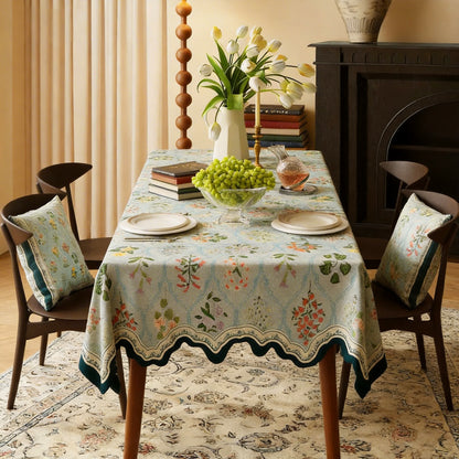 Botanical Floral Scalloped Edge Tablecloth