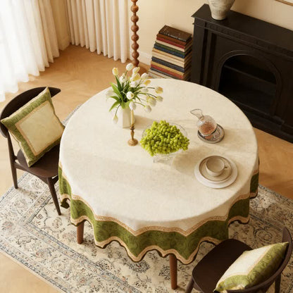 Vintage Botanical Scalloped Edge Tablecloth