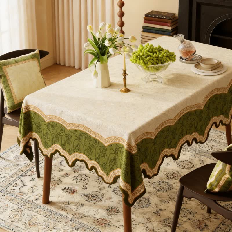 Vintage Botanical Scalloped Edge Tablecloth