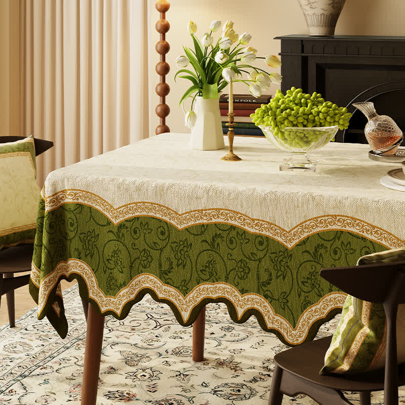 Vintage Botanical Scalloped Edge Tablecloth