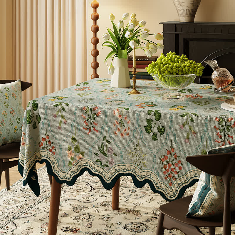 Botanical Floral Scalloped Edge Tablecloth
