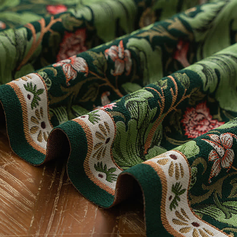 Tropical Leaf Jacquard Tassel Table Runner