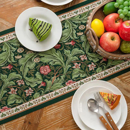 Tropical Leaf Jacquard Tassel Table Runner