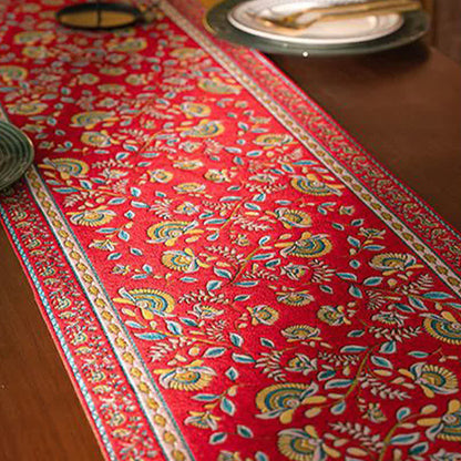 Vintage Branch Jacquard Tassel Table Runner