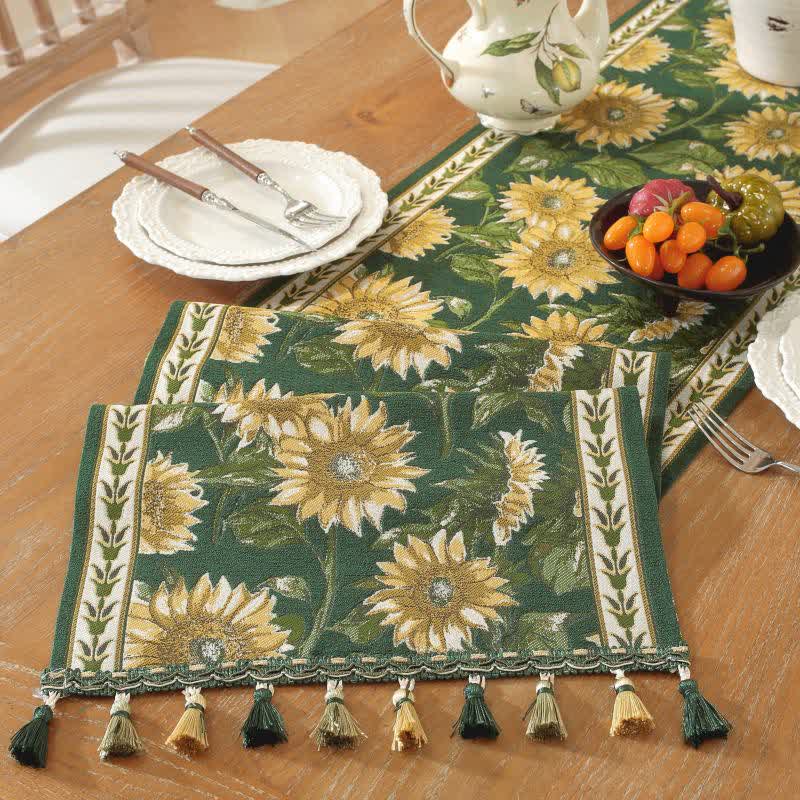 Sunflower Jacquard Tassel Table Runner
