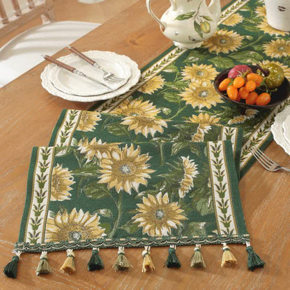 Sunflower Jacquard Tassel Table Runner