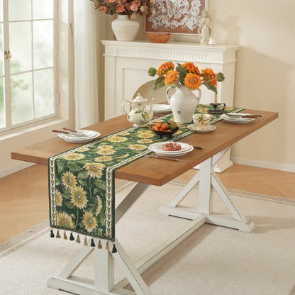 Sunflower Jacquard Tassel Table Runner
