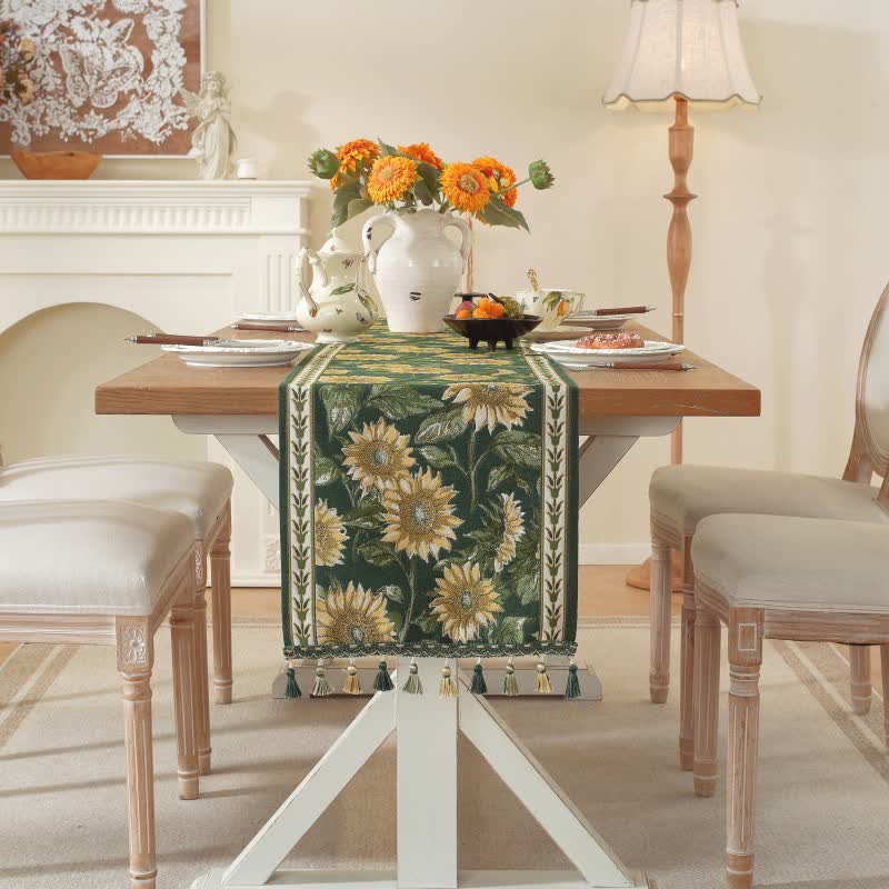 Sunflower Jacquard Tassel Table Runner