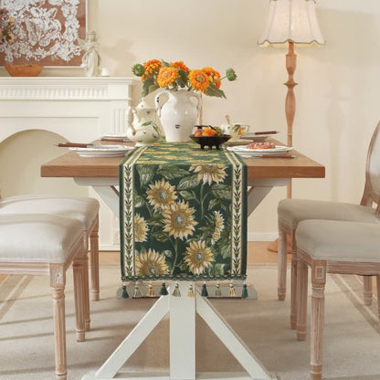 Sunflower Jacquard Tassel Table Runner