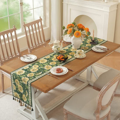 Sunflower Jacquard Tassel Table Runner