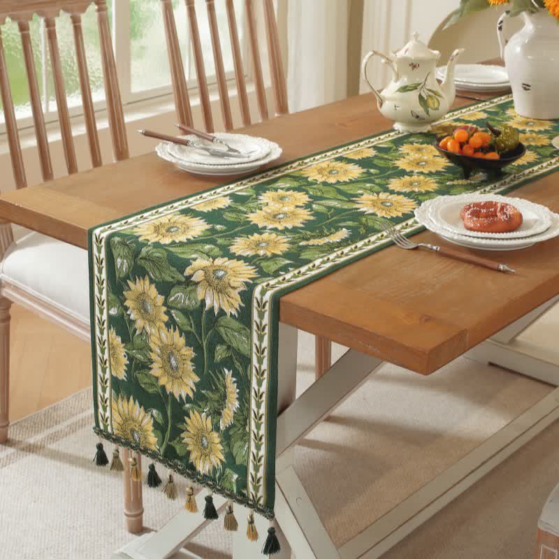 Sunflower Jacquard Tassel Table Runner