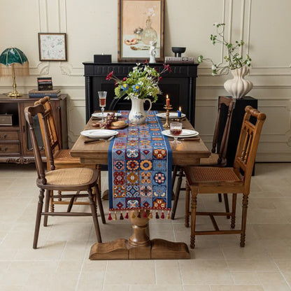 Geometric Pattern Jacquard Tassel Table Runner