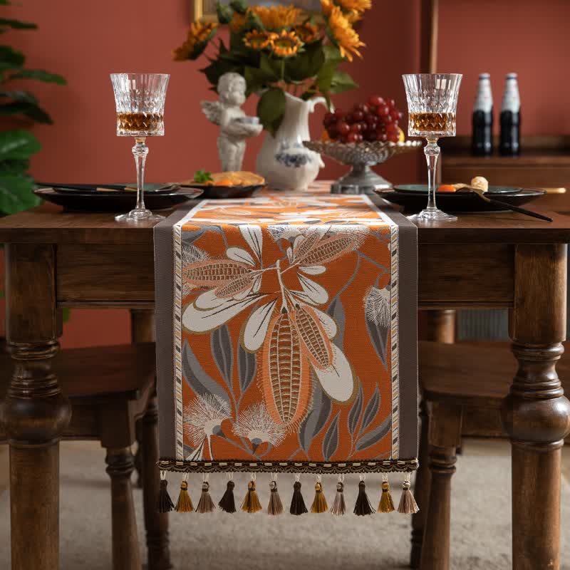 Artistic Corn Jacquard Tassel Table Runner