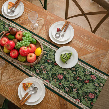 Tropical Leaf Jacquard Tassel Table Runner