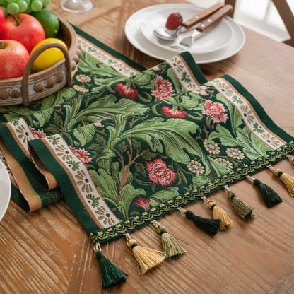 Tropical Leaf Jacquard Tassel Table Runner