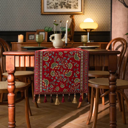 Vintage Branch Jacquard Tassel Table Runner