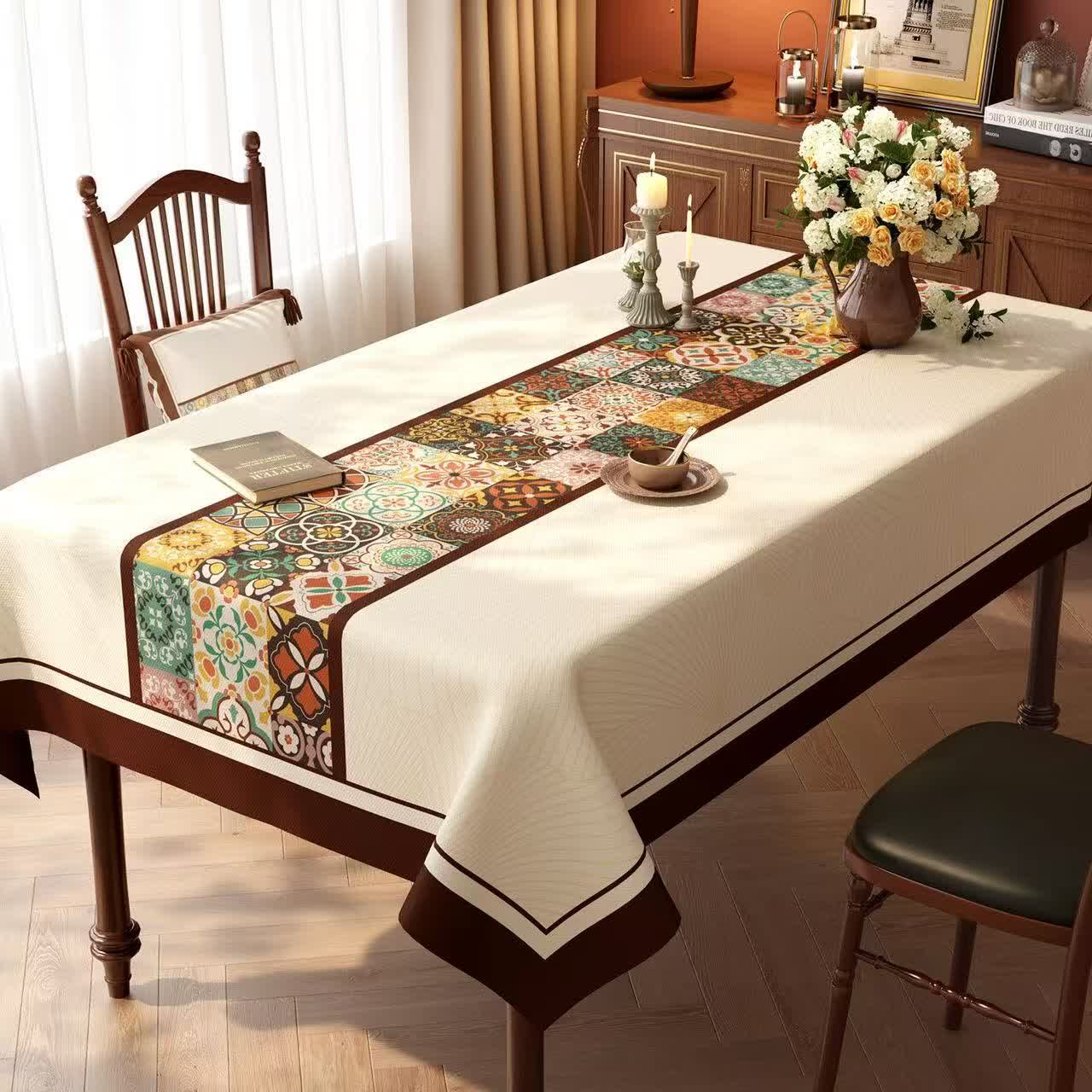 Boho Moroccan Tile Patchwork Tablecloth