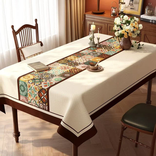 Boho Moroccan Tile Patchwork Tablecloth Geometric Pattern Jacquard Moroccan newin260324 Table Covers Table Decor Tablecloth