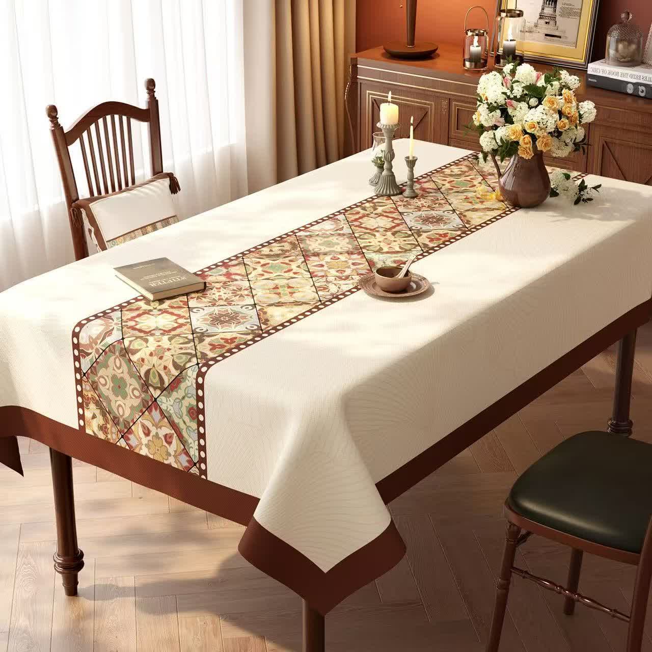 Boho Moroccan Tile Patchwork Tablecloth