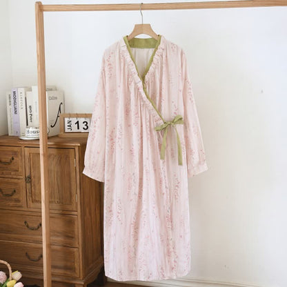 Ditsy Floral Cotton Gauze Kimono Nightgown