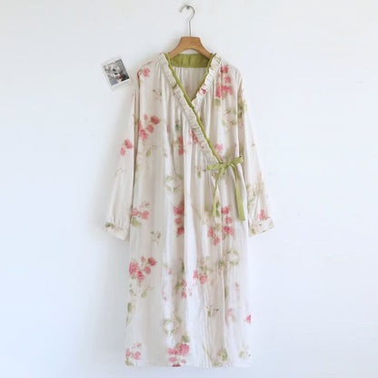 Watercolor Floral Cotton Gauze Kimono Nightgown