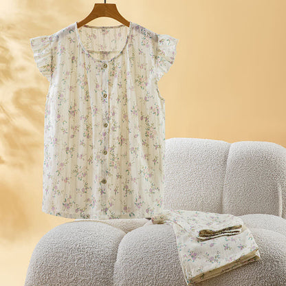 Rose Cotton Flutter Sleeve Loungewear Set