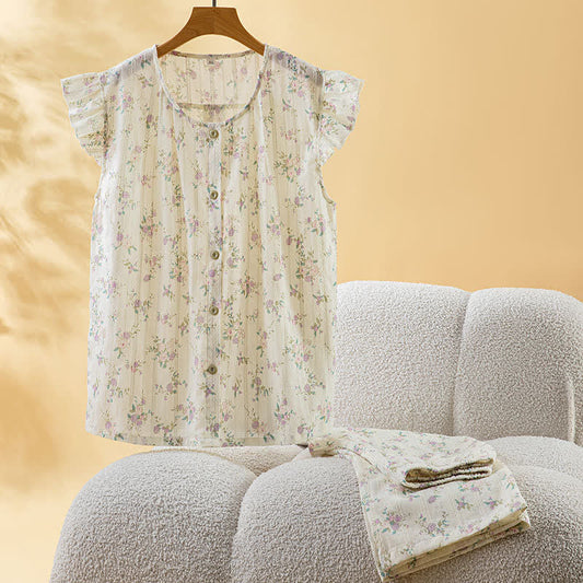 Rose Cotton Flutter Sleeve Loungewear Set